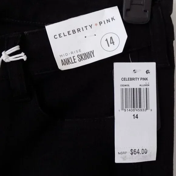 Celebrity Pink Alluvion Mid-Rise Ankle Skinny Jeans Size 14 Black Distressed - Picture 3 of 6